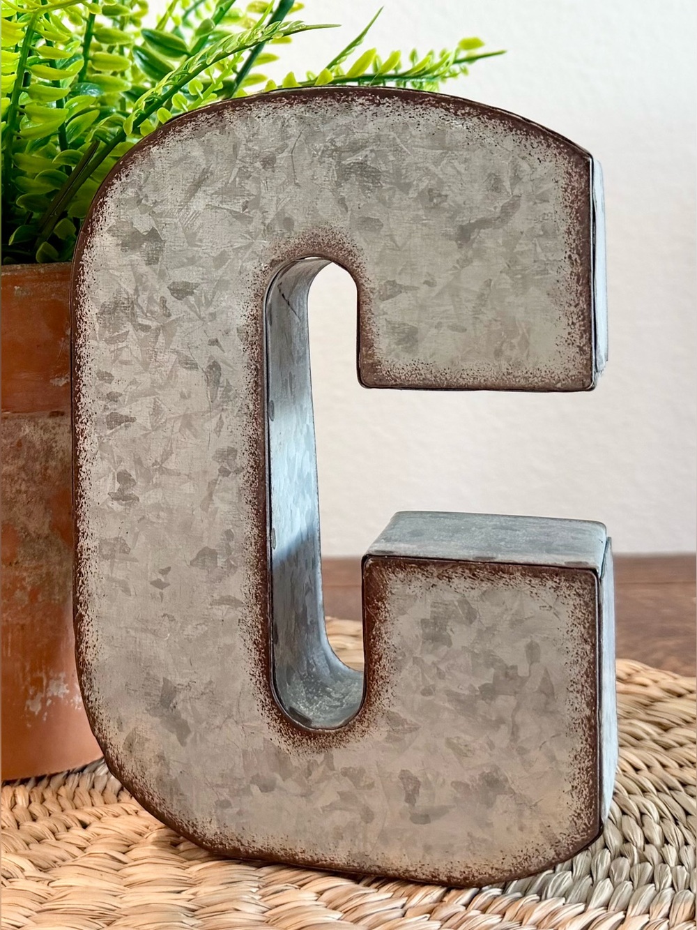 Vintage Pottery Barn Galvanized “C” Letter Patina/Silver